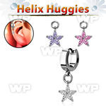 ehhz413 steel helix huggie w a dangling flower w prongset czs