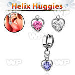 ehhz419 stainless steel helix huggie w dangling heart cz