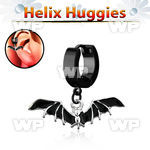 ehk569 black steel helix huggie w dangling black bat