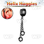 ehk652 black steel helix huggie w dangling black handcuffs