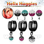 ehkfre black steel helix huggie w two color multi crystal ball