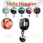 ehkfry8 black steel helix huggie w multi crystal ying yang ball