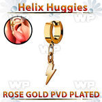 ehrlit rose gold steel helix huggie w dangling lightning symbol