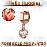 ehrz419 rose gold steel helix huggie w dangling heart w round cz