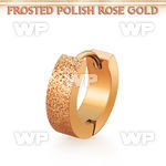 er269r rose gold steel huggies w frosted effect surface