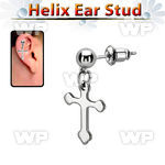 erbd14 steel ear stud w a dangling steel cross (sold per pcs)