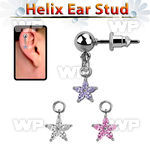 erbdz413 ball shaped steel helix ear stud w dangling cz flower