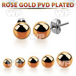 erbtt pair of ball shaped rose gold 316l steel ear studs