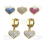 erg705 gold steel huggies earrings w dangling crystal heart