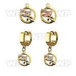 ergz520 gold steel huggies earrings w dangling circle butterfly