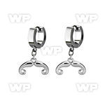 erh516 steel huggies earrings w dangling french mustache