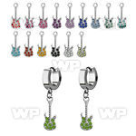 erh538 steel huggies earrings w dangling small guitar