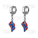 erh553 steel huggies earrings w dangling confederate flag