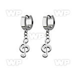 erh709 steel huggies earrings w dangling musical note