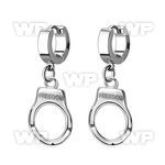 erh765 stainless steel huggie earring w a dangling handcuff
