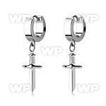 erh768 pair of steel huggies earrings w dangling dagger