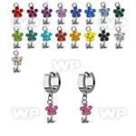 erhfl15 steel huggies earrings w dangling crystal flower