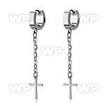 erhlcrs stainless steel huggies w small crosses on chains 