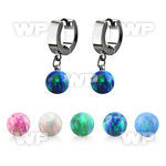 erhop8 steel huggies earrings w dangling 8mm opal balls