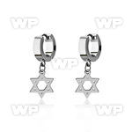 erhsdsr steel huggies earrings w dangling david star