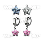 erhz293 steel huggies earrings w dangling cz flower design