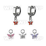 erhz589 stainless steel huggie earring w dangling butterfly