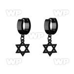 erkdsr black steel huggies earrings w dangling david star