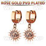 err726 rose gold stainless steel huggie earring w dangling sun 