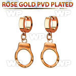 err765 rose gold pvd plated steel huggie w dangling handcuff