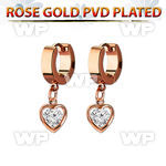 errz419 rose gold pvd plated steel huggie w dangling heart w cz