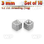 f318zi pack 3mm surgical steel dices threading 1 6mm belly piercing