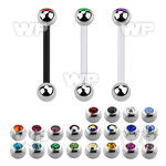 fbbcs bioflex tongue barbell, 14g w 5mm steel jewel top ball