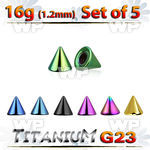 fh6urks pack of 5 pcs ion plated g23 titanium cones 2 5mm 1 2mm 