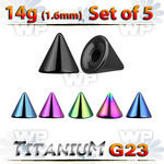 fh6ursi pack 5mm ion plated g23 titanium cones1 6mm threading belly piercing
