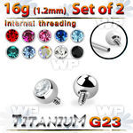 fhc4z8 titanium ball tops with clear crystal bezel 3mm