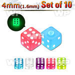 fib180 pack 4mm glow in the dark acrylic dices1 6mm threading belly piercing