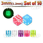 fib18z pack 3mm glow in the dark acrylic dices 1 2mm threading 