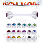fnpajb6 bioflex nipple barbell, 14g w 6mm bezel set jewel balls
