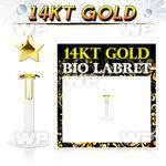 gbist clear bioflex labret with push in 14kt gold star top