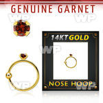 ghge2 14kt gold nose hoop w a 2mm prong set garnet stone