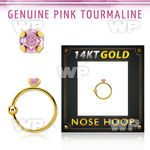 ghge3 14kt gold nose hoop w a prong set pink tourmaline stone