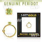 ghge4 14kt gold nose hoop w a 2mm prong set peridot stone