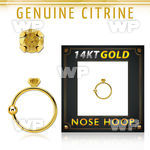 ghge6 14kt gold nose hoop w a 2mm prong set citrine stone