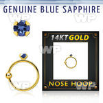 ghge9 14kt gold nose hoop w a 2mm prong set blue sapphire