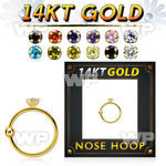 ghz15 14kt gold nose hoop w a 1.5mm prong set round cz