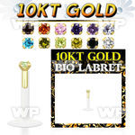 gibizms bio flex labret w 10kt gold top w 1.5mm round cz stone