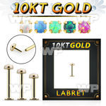 gilbo 10k gold labret w thread less top w synthetic opal