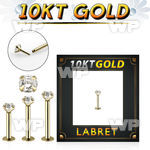 gilbz solid 10k gold labret w thread less push in top w cz