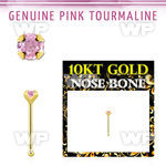 ginbge3 10kt gold nose bone with a 2mm prong set pink tourmaline