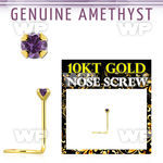 giscge1 10kt gold nose screw with a 2mm prong set amethyst stone